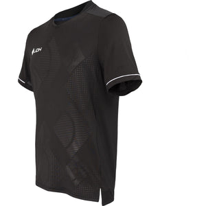 Schuin zijaanzicht van het zwarte JDH T-Shirt Carbon Pro met korte mouwen en V-hals
