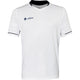 Vooraanzicht van het witte JDH T-Shirt Carbon Pro met donkerblauwe hals en mouwbies