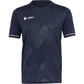 Vooraanzicht van het donkerblauwe JDH T-Shirt Carbon Pro met wit logo en witte bies