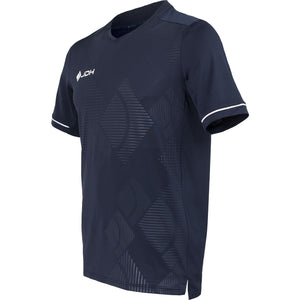 Schuin vooraanzicht van het donkerblauwe JDH T-Shirt Carbon Pro met stippenprint