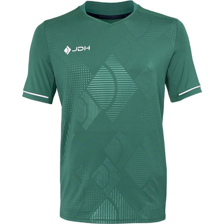 Vooraanzicht van het JDH T-Shirt Carbon Pro Lush Green met wit logo en witte mouwbies