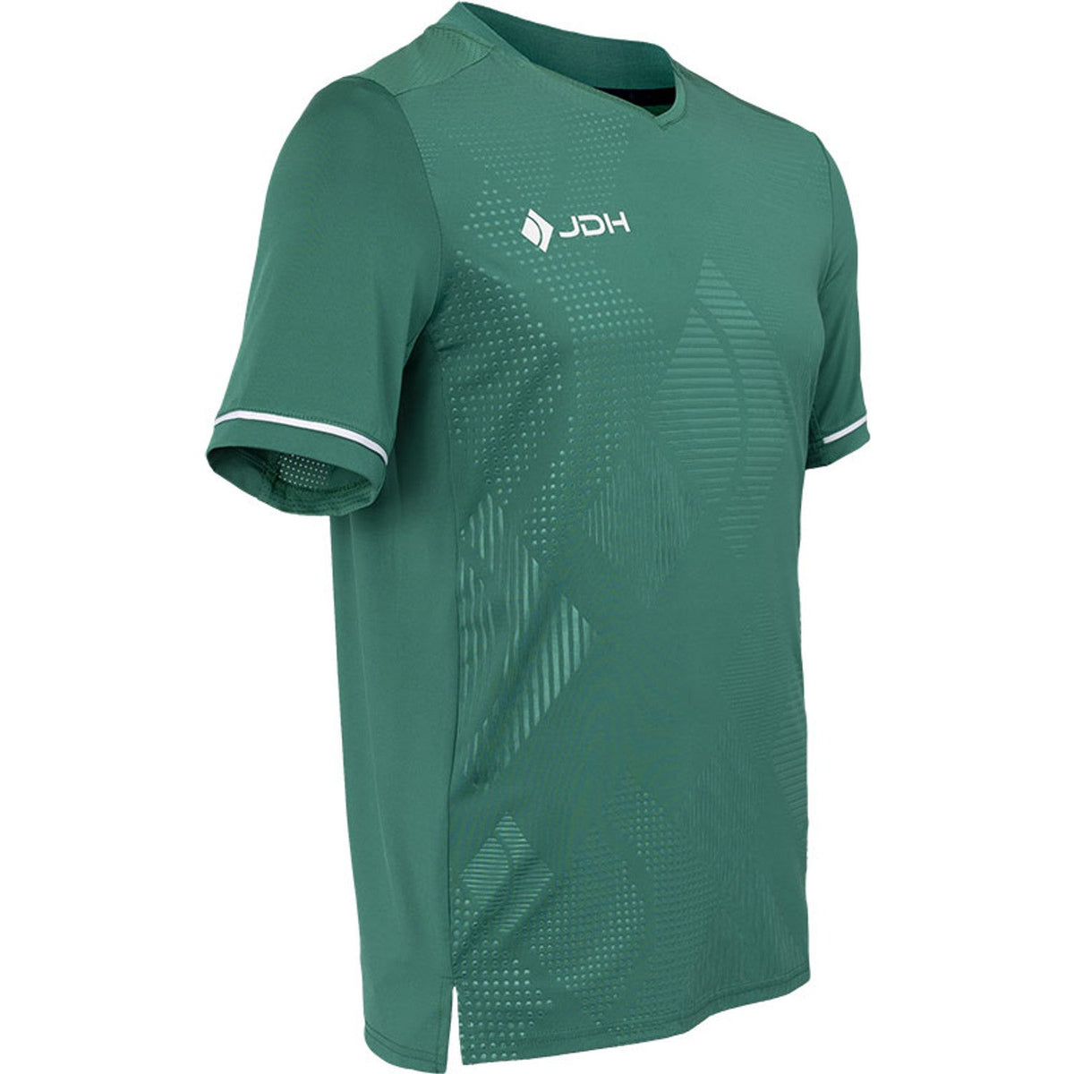 Schuin vooraanzicht van het donkergroene JDH T-Shirt Carbon Pro met ruitprint op de borst