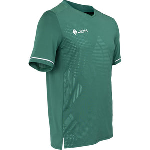 Schuin vooraanzicht van het donkergroene JDH T-Shirt Carbon Pro met ruitprint op de borst