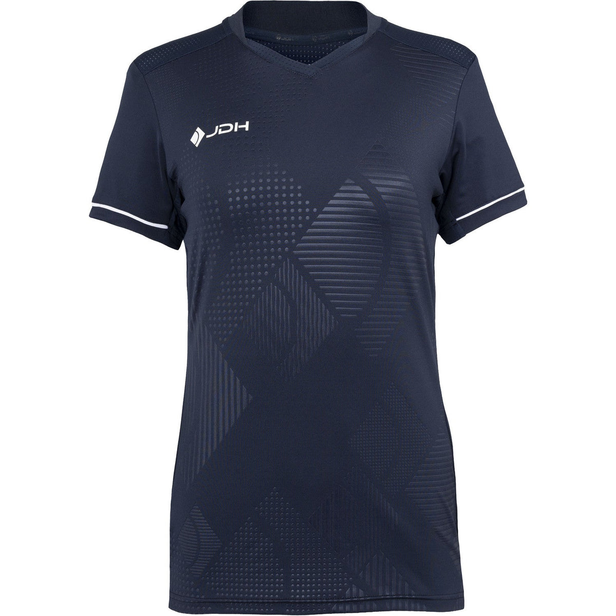 JDH Carbon W Pro T-shirt voor dames in marineblauw, vooraanzicht met witte bies