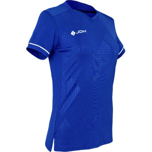 Schuin vooraanzicht van het kobaltblauwe JDH Carbon W Pro T-shirt met logo