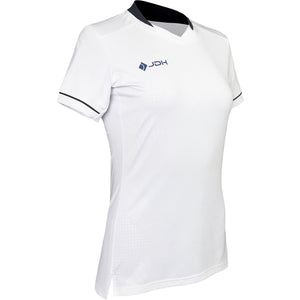 Schuin vooraanzicht van het witte JDH Carbon W Pro T-shirt met mouwbies