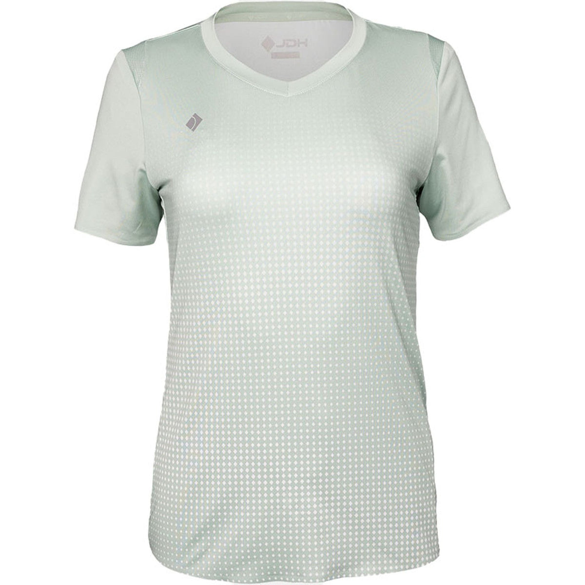 Vooraanzicht van het mintgroene JDH W Graphic T-Shirt voor dames met V-hals en stippenprint