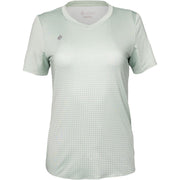 Vooraanzicht van het mintgroene JDH W Graphic T-Shirt voor dames met V-hals en stippenprint