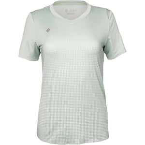 Vooraanzicht van het mintgroene JDH W Graphic T-Shirt voor dames met V-hals en stippenprint