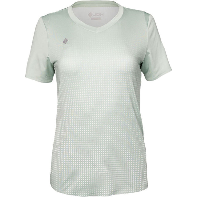 Vooraanzicht van het mintgroene JDH W Graphic T-Shirt voor dames met V-hals en stippenprint
