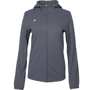 Vooraanzicht van het grijze JDH W Hooded Midlayer jack met rits en capuchon