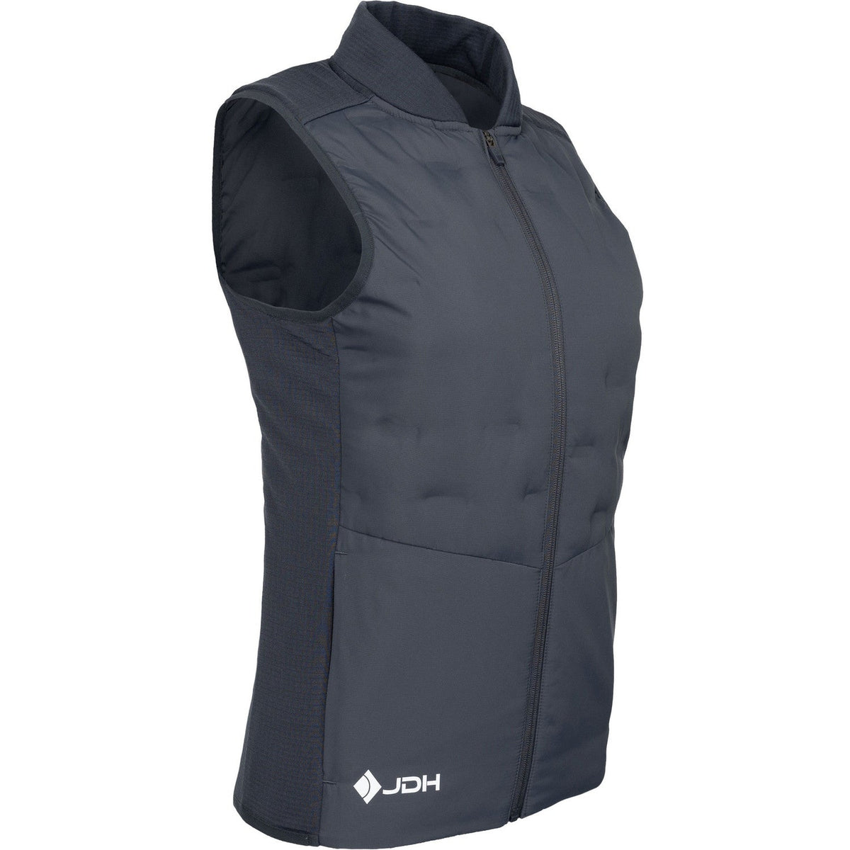 Schuin vooraanzicht van de JDH W Hybrid Padded Gilet met gewatteerd voorpand in grijs