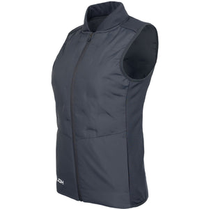 Schuin achteraanzicht van de grijze JDH W Hybrid Padded Gilet met open armsgaten