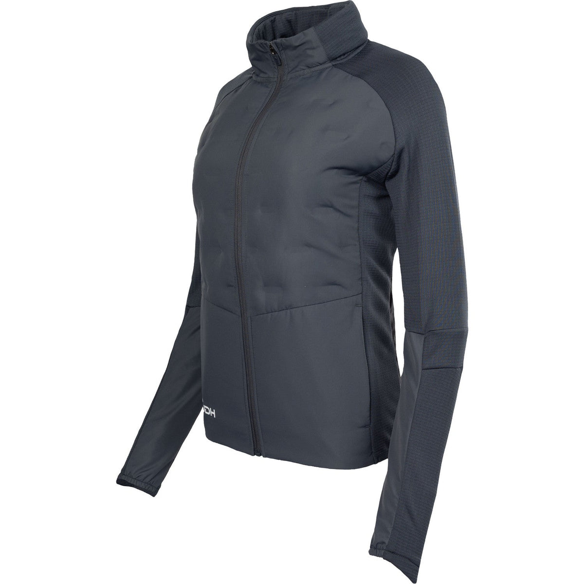 Schuin achteraanzicht van het grijze JDH W Hybrid Padded Jacket Ink met lange mouwen