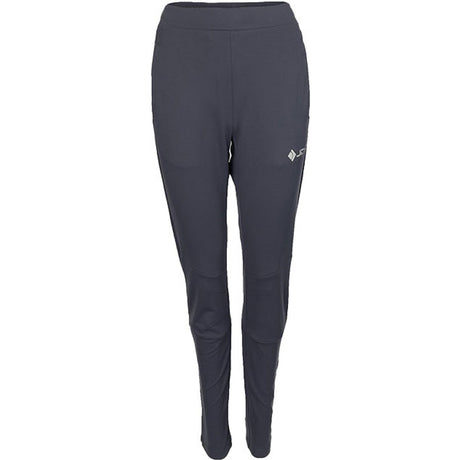 Vooraanzicht van de donkergrijze JDH W Performance Pant met JDH-logo op de rechterpijp