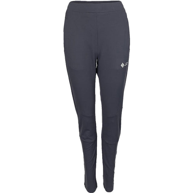 Vooraanzicht van de donkergrijze JDH W Performance Pant met JDH-logo op de rechterpijp