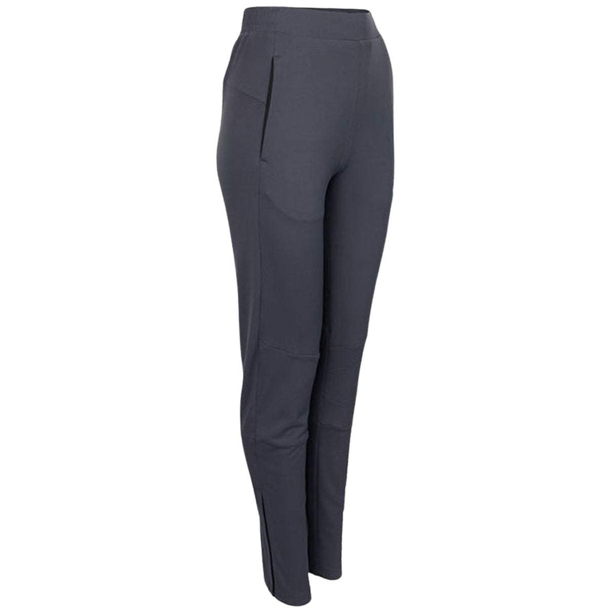 Schuin achteraanzicht van de donkergrijze JDH W Performance Pant met zijzak