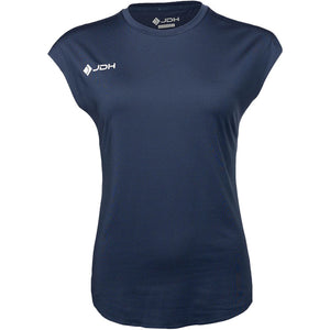 Vooraanzicht van het donkerblauwe JDH W Performance T-Shirt met wit JDH-logo op de borst