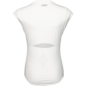 Achterkant van het witte JDH W Performance T-Shirt met open split in het rugpand