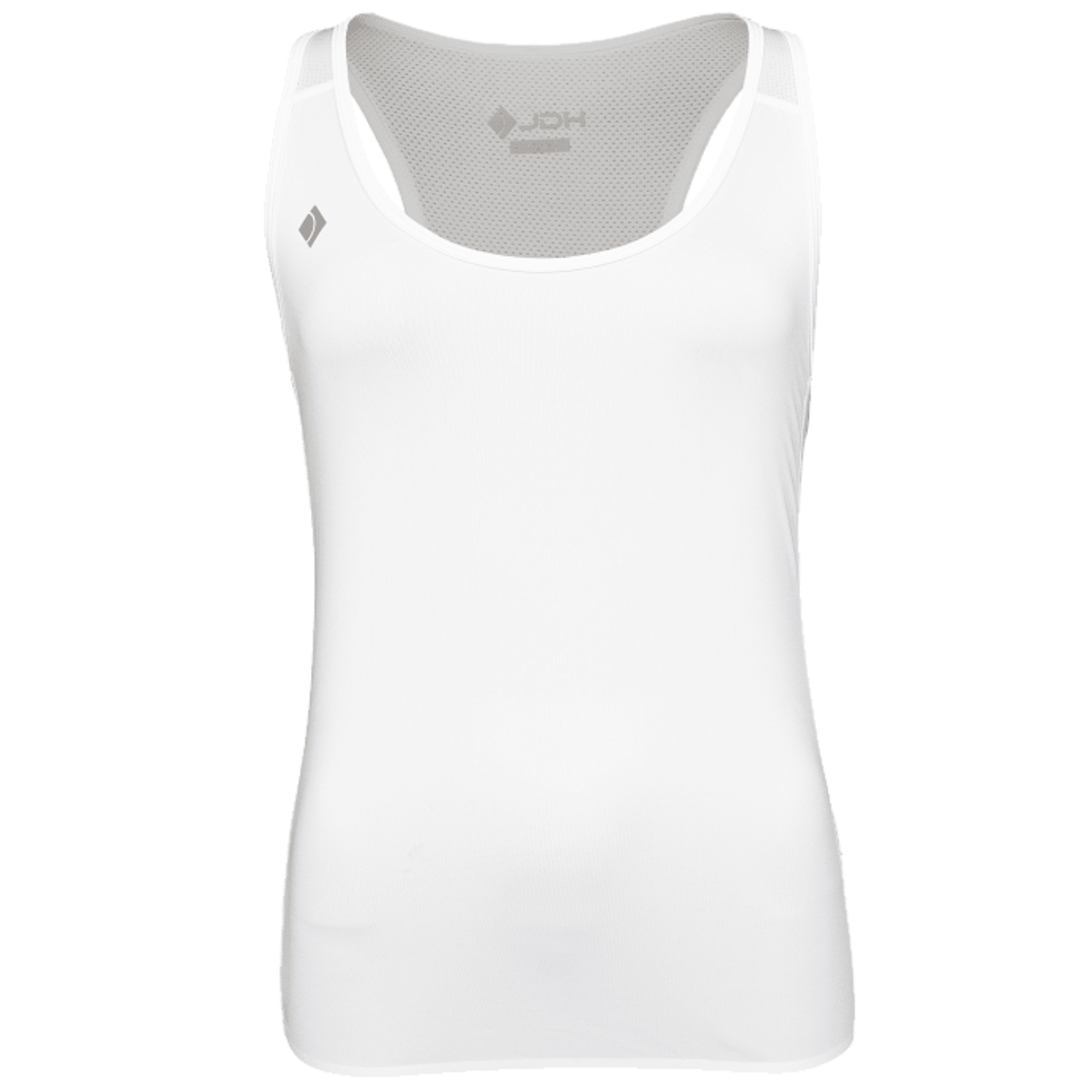 JDH Performance tanktop voor dames in wit, vooraanzicht met logo op de borst