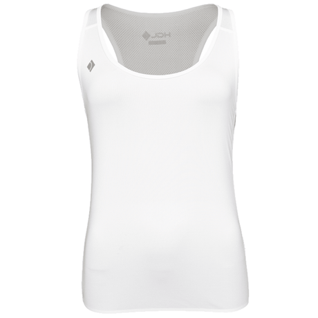 JDH Performance tanktop voor dames in wit, vooraanzicht met logo op de borst