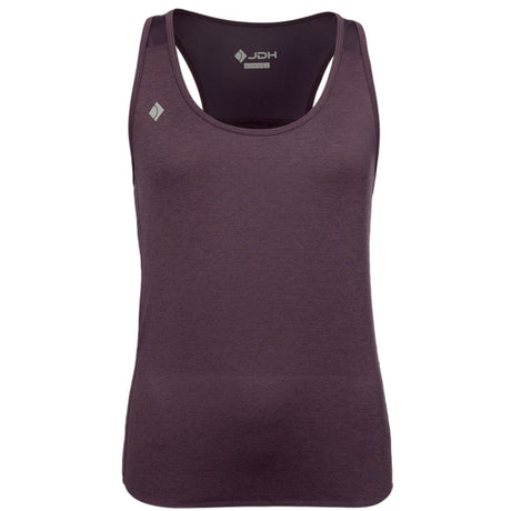 JDH Performance tanktop voor dames in aubergine, vooraanzicht met logo op de borst