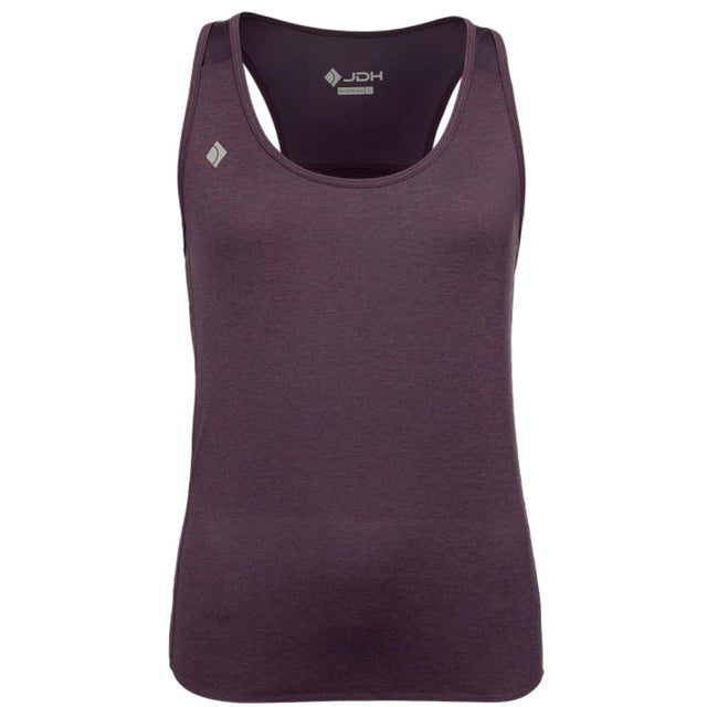 JDH Performance tanktop voor dames in aubergine, vooraanzicht met logo op de borst