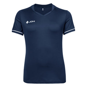 JDH Pro Tech damesshirt in donkerblauw met V-hals, vooraanzicht