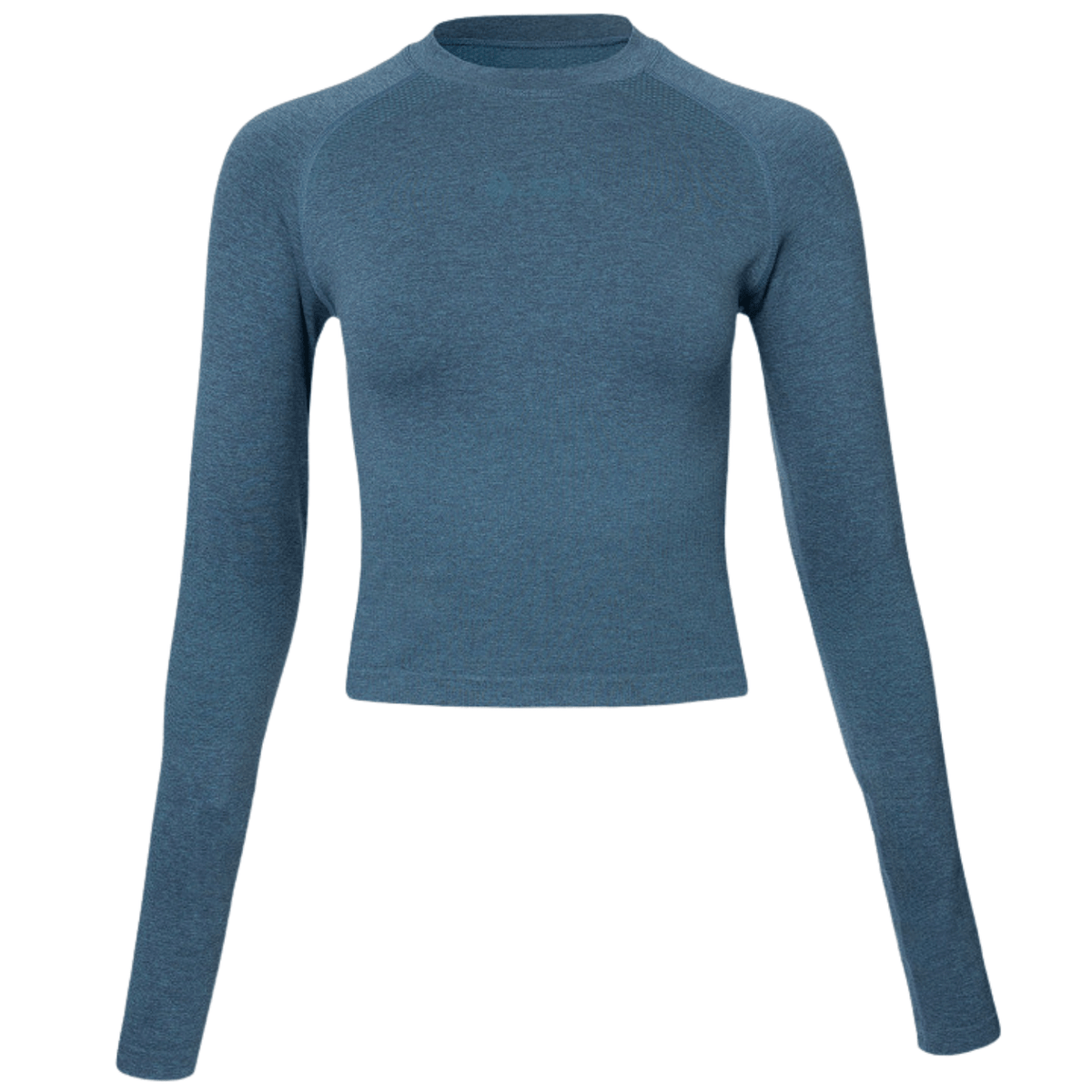 Vooraanzicht van de staalblauwe JDH W Seamless Longsleeve voor dames met korte pasvorm