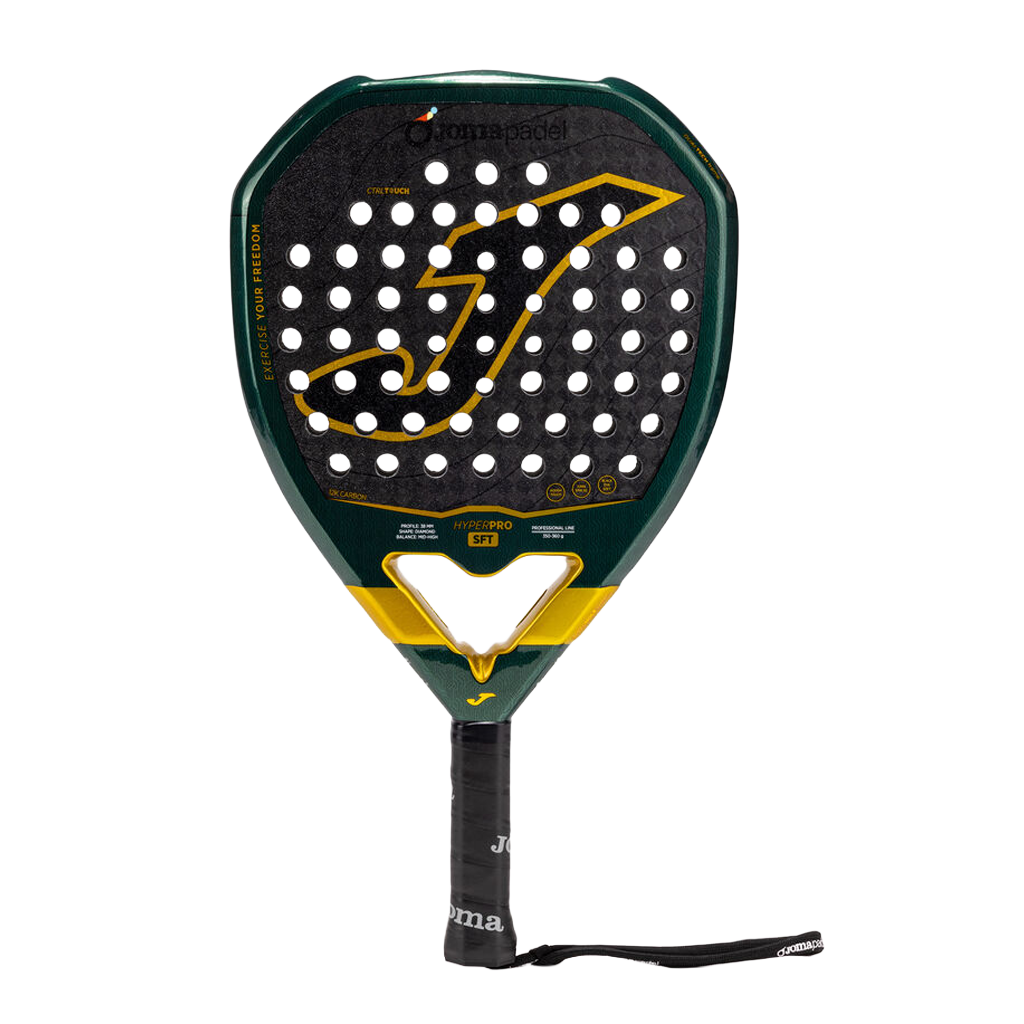 Joma Hyper Pro Sft 2026 padelracket in donkergroen met geel, vooraanzicht