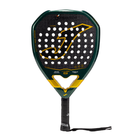 Joma Hyper Pro Sft 2026 padelracket in donkergroen met geel, vooraanzicht