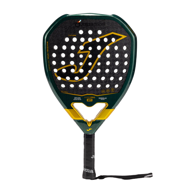 Joma Hyper Pro Sft 2026 padelracket in donkergroen met geel, vooraanzicht