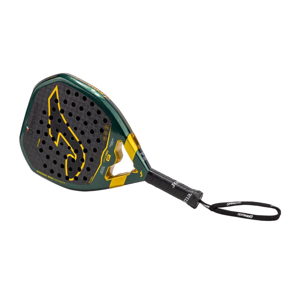 Joma Hyper Pro Sft 2026 padelracket schuin liggend in groen met geel logo