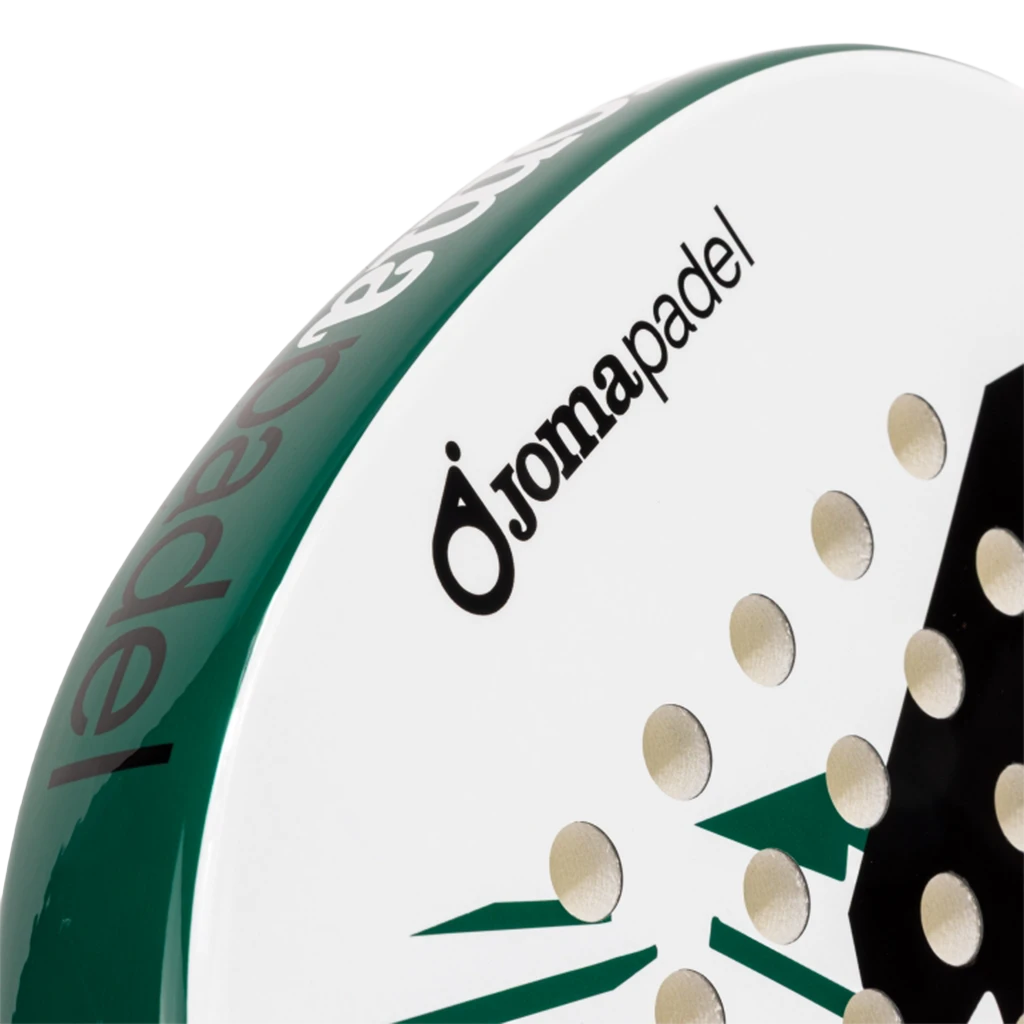 Close-up van de witte framerand van het Joma Master 2026 met Jomapadel-wordmark