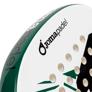 Close-up van de witte framerand van het Joma Master 2026 met Jomapadel-wordmark