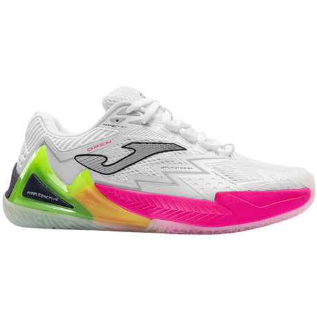 Joma Open Lady 2026 in wit met roze en limegroen, zijaanzicht buitenkant