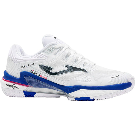 Joma Slam Men 2026 in wit met blauw, zijaanzicht buitenkant