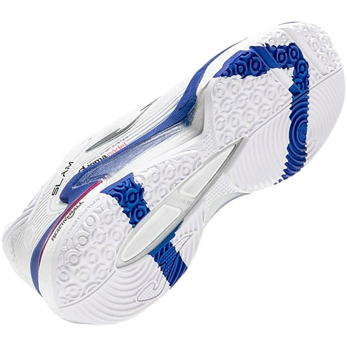 Witte zool van de Joma Slam Men 2026 met blauwe accenten