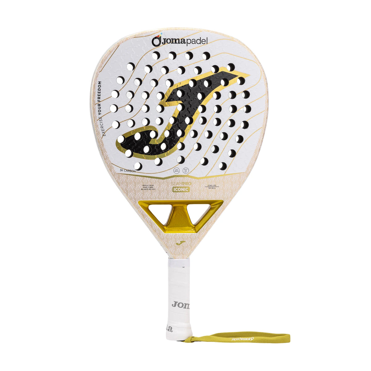 Joma Slam Pro Iconic 2026 padelracket in wit en goud, vooraanzicht