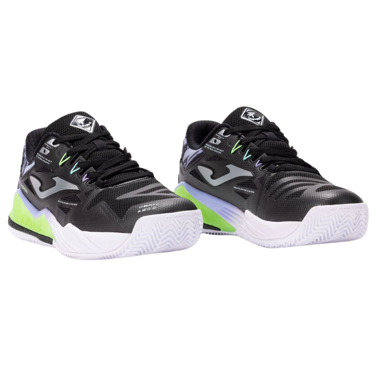 Paar Joma Spin Lady 2026 damespadelschoenen in zwart met limegroen