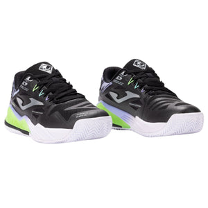 Paar Joma Spin Lady 2026 damespadelschoenen in zwart met limegroen