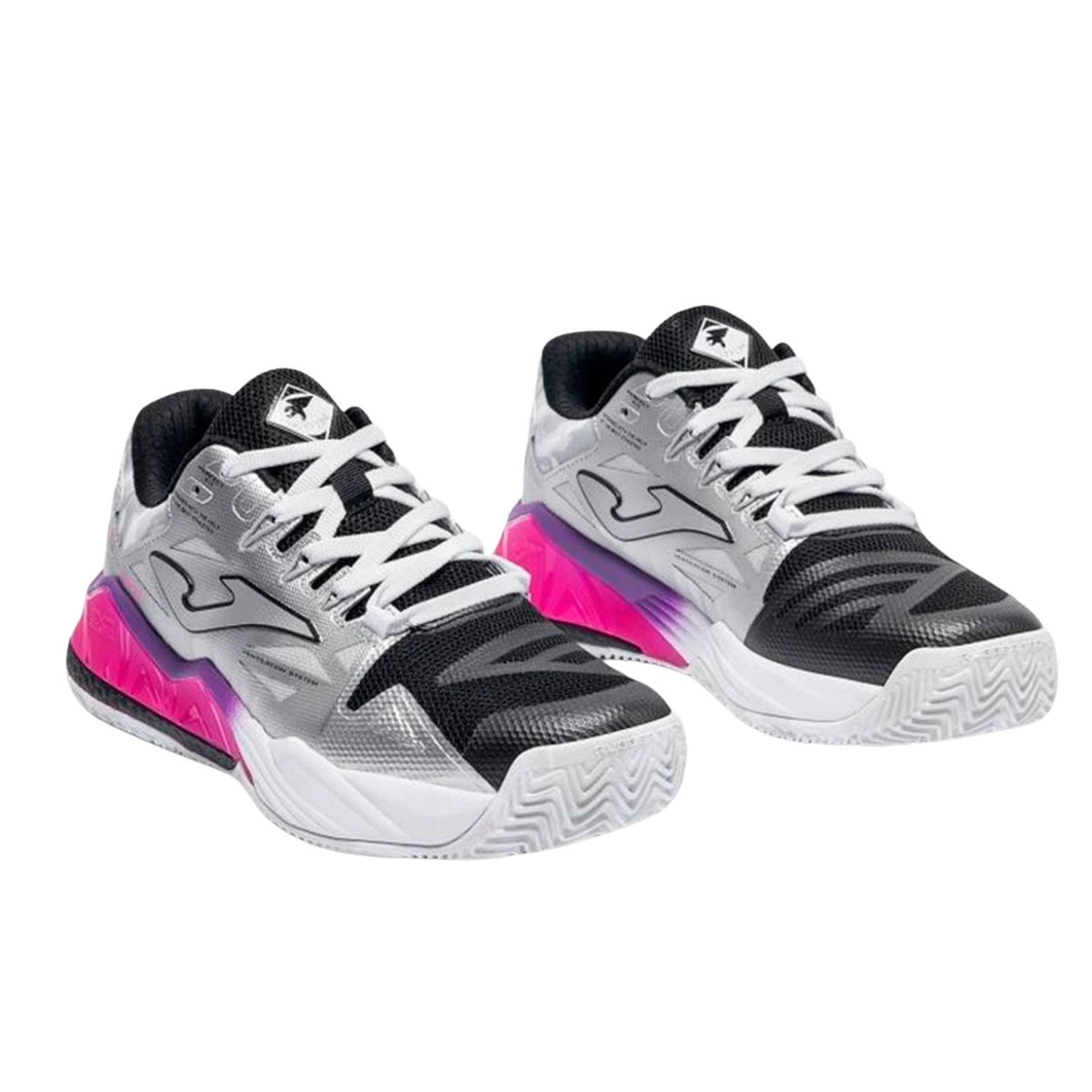 Paar Joma Spin Lady 2026 damespadelschoenen in wit met fuchsia en zwart