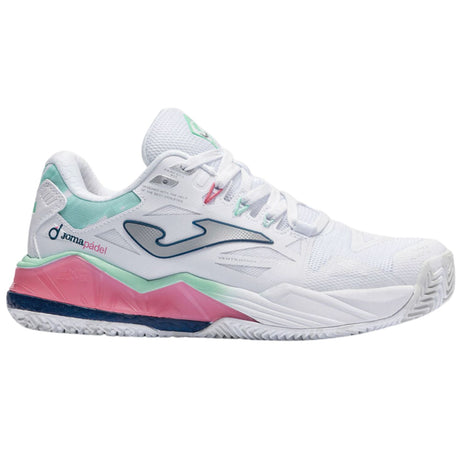 Joma Spin Lady 2026 in wit met mintgroen en roze, zijaanzicht buitenkant