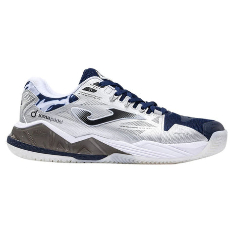 Joma Spin Men 2026 in wit met donkerblauw en grijs, zijaanzicht buitenkant