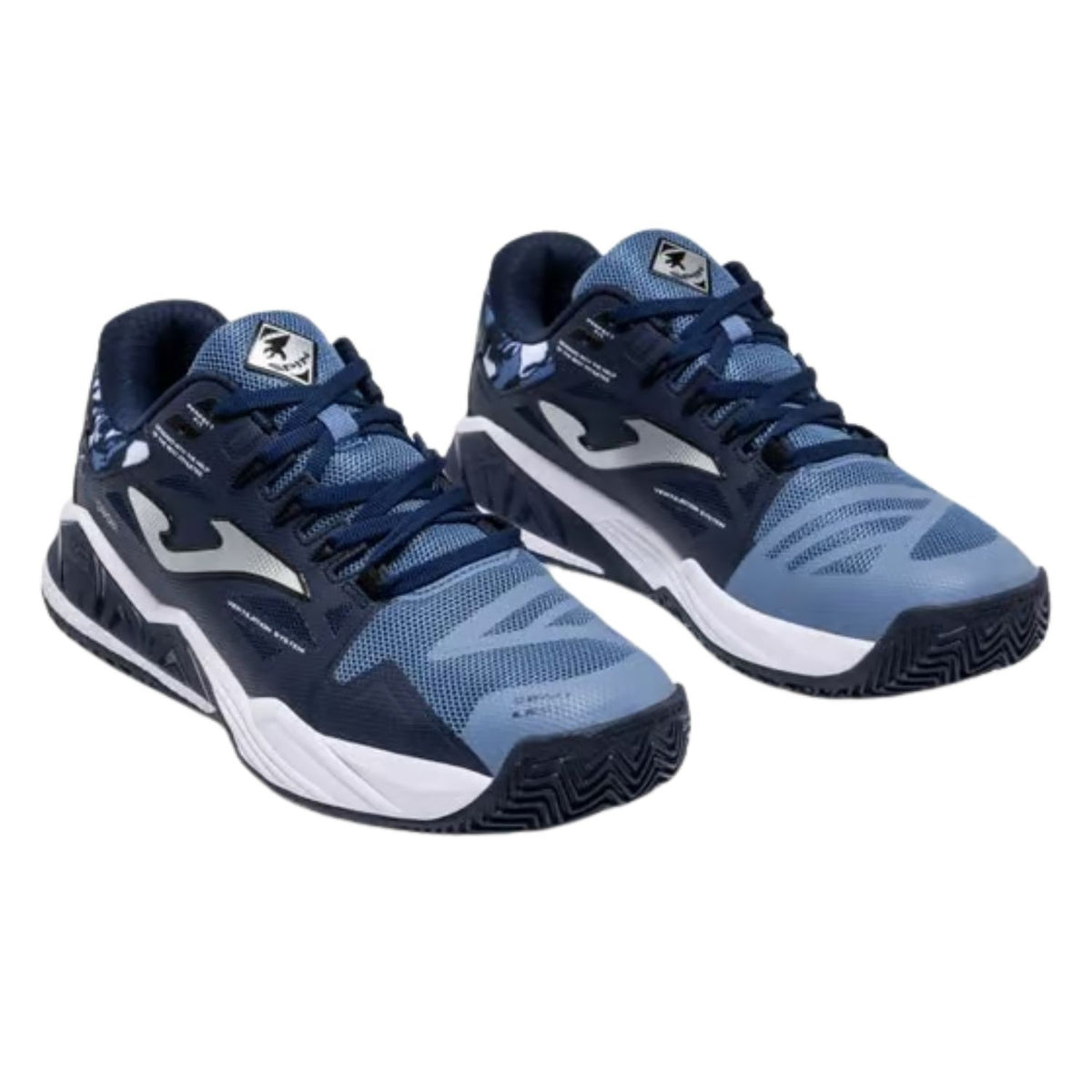 Paar Joma Spin Men 2026 padelschoenen in donkerblauw met grijsblauwe hiel