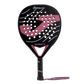 Joma Valkiria Flex 2026 padelracket in zwart met oudroze, vooraanzicht met polsband
