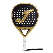 Joma Valkiria Pro Sft 2026 padelracket in goud met zwart, vooraanzicht met witte grip