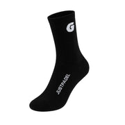 Zwarte Justpadel x Garrincha crew padelsok met wit G-logo en JUSTPADEL-print