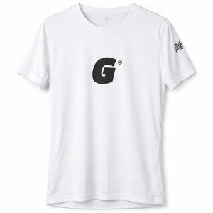 Justpadel x Garrincha damesshirt in wit met zwarte G-print, vooraanzicht