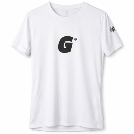Justpadel x Garrincha damesshirt in wit met zwarte G-print, vooraanzicht